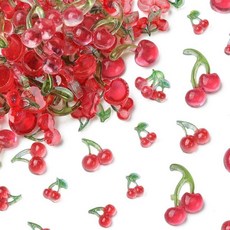 Stiesy 100피스 모조 초콜릿 슬라임 레진 참 3D 현실적인 디저트 테마 플랫백 장식 폰 케이스 DIY 네일 아트 주얼리 제작 스크랩북 장식용, 체리-6 스타일-120개