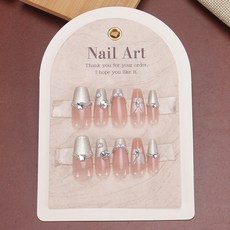 爆款手工穿戴甲片高級感愛心蝴蝶結珠鏈美甲片成品30片假指甲貼片, 1個, BY2070手工甲M碼#10片/袋:工具包款