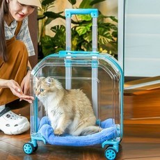 寵物外出拉桿箱大容量兩衹透明透氣貓咪太空艙狗狗行李箱便攜推車, 【落日橘】半透明,25斤內貓16斤內狗, 1個