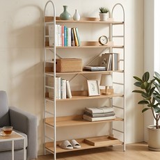 소프트엣지 조립식 거실 철제 책장선반, 6단, 우드 화이트