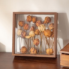 드라이플러워 꽃다발 말리기 핸드메이드 DIY 진열 전시 케이스 양면 투명 액자, 7인치 12.7x17.8cm, C. 월넛(4cm)+리본+접착제+라이트