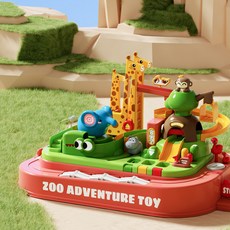 磁力益智動物園闖關大冒險兒童仿真軌道滑行車幼兒園玩具生日禮物, 1個, 8610動物園大冒險-帶磁-紅色