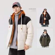 冬季青年情侶潮牌連帽可拆卸拼色棉服外套 保暖棉衣
