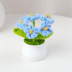 물망초 손뜨개 미니 화분 인테리어 장식품 집들이 개업 봄 선물 답례품, 1개, 파란색
