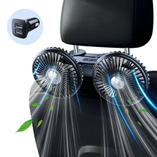 Hipacool 여름 자동차 냉각 선풍기 듀얼 헤드 강풍 쿨러 2000mAh 배터리 전기 선물 긴 와이어, 02 Plug-In Version