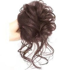 사랑받는U여자 사랑스러운 펌 똥머리 가발 밴드, 1개, 다크 브라운
