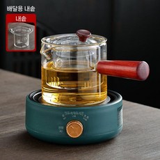 전기 세라믹 스토브 2023 새로운 주변 차 보일러 캔 절연 작은 물 끓는 특수 유리 유도 쿠커 라이트파, 티포트(녹색)