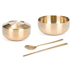 키친아트 금상첨화 티타늄 이중 합식기세트, 2세트, 국대접 + 합식기 + 수저, GOLD (골드)