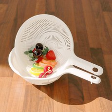 사나다 손잡이후레쉬페어 D-5422 채반+볼 세트 일본 소쿠리 과일 야채 바구니, 2개, 화이트