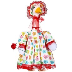 Suzile 발렌타인 현관 구스 의상 대화 하트 옷 58.4cm(23인치) 높이 시멘트 또는 플라스틱 거위 코스튬 마당 잔디 야외 정원 파티오 조각상 드레스 휴일 장식 2387, 발렌타인 대화