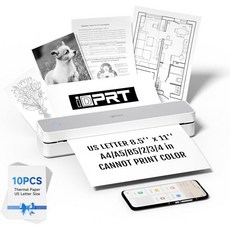 여행용 iDPRT 휴대용 프린터 무선 - 8.5x11 미국 레터용 블루투스 모바일 프린터 지원 iOS Android 사무실 자동차 및 가정용 노트북프로 블랙과 잉크가 없는 호환, White, pro, 흰색