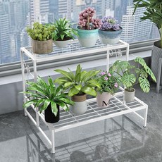 美式田園鐵藝多層階梯花架, 白色, 二層60CM