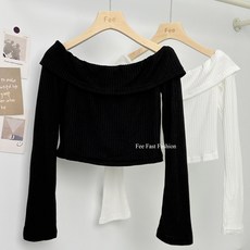 Fee Fast Fashion 荷葉領露肩短版長袖上衣