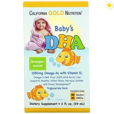 캘리포니아 골드 뉴트리션 오메가3 비타민D3 1 050mg 59ml(2fl oz) 300IU 대구 코코넛 생선 Cod Baby 등푸른생선 로즈메리 Fish EPA DHA 추출, 기본, 1개