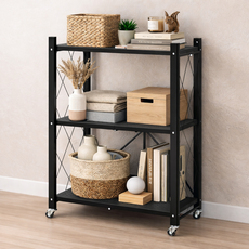 센스킹 철제 수납선반 원터치 간편 폴딩선반 다용도 고강도 접이식 철제선반, 블랙, 3단