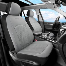 COVER 오버ado 가죽 카시트 커버 앞좌석 및 탄소 섬유 방수 내구성 있는 전천후 프로텍터 SUV 픽업 트럭 세단 자동차 차량 내부에 범용 핏 (블랙), 회색