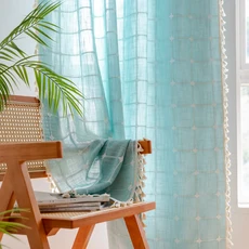 침실 거실 코튼 린넨 커튼 주방 베이 창 캐비닛 스퀘어로드 포켓 드레이프 술 자연 그늘, W140xH45cm, Rod Pocket, 3. Light greenA