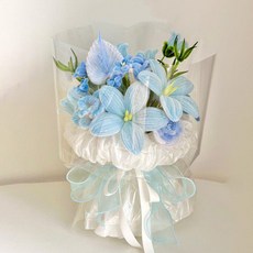 모루 꽃다발 만들기 키트 장미 튤립 취미 패키지 DIY 인형 집콕 수제 재료 철사 공예, 블루 버블 꽃다발 재료 세트, 1개