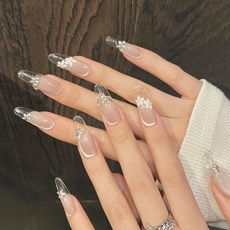 指見 花棱夢境 冰透貓眼 鋯石拼鑽 冰花 穿戴甲, 1個, 長橢圓,L