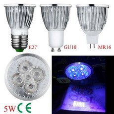 UV LED 전구 자외선 스포트라이트 램프 식물 재배 조명 AC 85265V 12V 4W 5W E27 GU10 MR16, 5W_e27