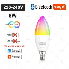 투야 E27 E14 GU10 전구 와이파이 지그비 블루투스 밝기 조절 스마트 LED 램프 2700 6500K 알렉사 아마존, 02 BLE E14 220 240V, 01 1Pcs Bulb