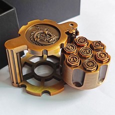 指尖解壓創意指尖陀螺解壓玩具 解壓噴子 手把件陀螺 生日禮物 金屬旋轉左輪骰子套裝COC跑團DND龍與地下城RP, 古金, 1個