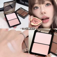 MUGELEEN【平價好用】啞光雙拼高光腮紅修容一體盤陰影自然眼頭提亮粉餅側鼻影防汗新手 修容盤 小紅書推薦 雙拼高光盤, 01#微醺蜜桃【營造粉嫩少女妝】, 1個