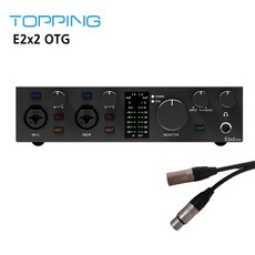 찬양랜드 Topping 국내 정품 토핑 프로 USB 오디오 인터페이스 +케이블 레코딩 보컬 녹음 방송용, BK, E2x2 OTG+마이크케이블