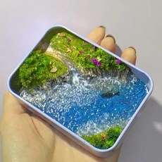 半島鐵盒DIY微縮海洋景觀模型套裝，手工海景材料包，微觀造景擺件，打造您的口袋海洋世界, 聽海風【含鯨魚】-全套材料包+詳細視頻教, 1個