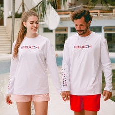 이스트본 비치 긴팔 래쉬가드 커플래쉬가드 루즈핏 빅사이즈 수영복, XL, 화이트