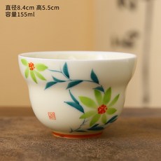 手繪釉下彩葫蘆造型品茗單杯, 1個, 1L, 玉黃-向陽花:155ml