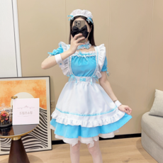 藍色短袖女僕裝 Alice 萬聖節 Cosplay 活動服裝