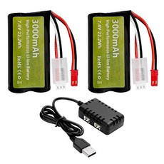 해상 점프 2PCS 7.4V 3000마하 15C 2S 리튬 이온 배터리 JST-2P 플러그 및 2in1 충전기 포함 UDIRC UD1601 UD1602 SG1603 RC 카 1/