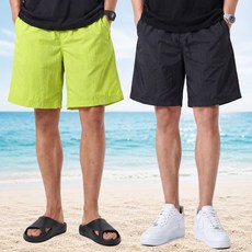 남자 여름 비치 반바지 나일론 4부 와이드 밴딩 팬츠