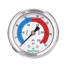 Watflow 5.1cm(2인치) 다이얼 풀 필터 압력 게이지 글리세린 충전 압력 게이지 304 스테인리스 스틸 케이스 0.6cm(1/4인치) NPT 하단 마운트, 2"SS Back, 뒷면