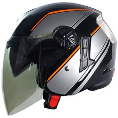 GP-5 233 簡約雙層鏡 3/4罩安全帽，內鏡片，多色可選，機車騎士必備, 黑/灰-註明尺寸