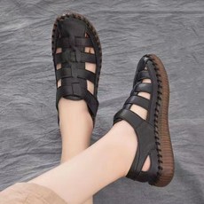 POMTOR 소프트 소가죽 플랫폼 엄마 샌들 플랫 컴포트 여성샌들 여름샌들