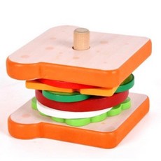 木製漢堡積木玩具，兒童益智堆疊遊戲，安全無毒，培養手眼協調能力, 三明治, 1個