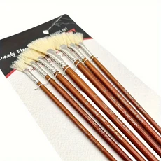 7/14pcs 아티스트 팬 페인트 브러시 돼지 강모 천연 헤어 안티 흘리기 팁 편안한 그립을위한 긴 나무 손잡, 1개