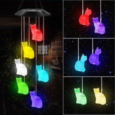 태양광 LED 고양이 컬러체인지 실외 풍경 차임 조명 장식, 1개