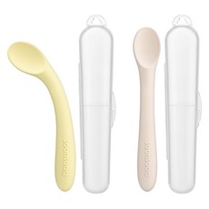 순수아 자기주도 휘어지는 실리콘 이유식 스푼 케이스포함, 1개, 이유식 스푼-베이지