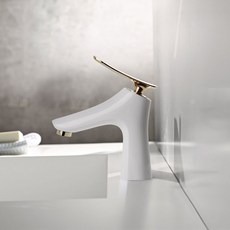 鋼琴烤漆臉盆水龍頭 白金黑金配色 銅製電鍍手把 矮款台盆龍頭, 白金色   矮款