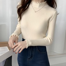 I'M MONG 女款荷葉邊點綴半高領羅紋T恤