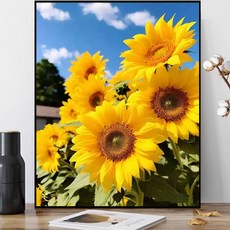 심스타 실십자수 해바라기 꽃 활짝핀 행운 선물 도안 프린트 패키지, 1개, 면사3가닥자수 45x55cm