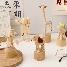 diy手工創意木偶 可動木質動物木頭人擺件 兒童玩具禮物, 7個（可備註）, 1個