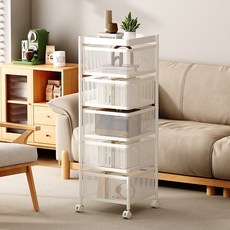 내일내꺼 이동식 트롤리 수납함 회전 철제 수납장, 화이트, 5단