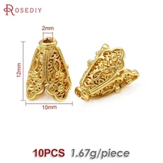 10PCS 18K 골드 컬러 황동 나무 잎 비즈 모자 여성을위한 Diy 쥬얼리 목걸이 액세서리 만들기, 02 52650 18K Gold Color