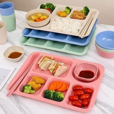 小麥稭稈減脂分餐盤 家庭套餐餐盤 多格加深可微波爐學生打飯盤 兒童分格餐盤, 北歐綠,【加厚防摔】加深餐盤 單盤, 1個