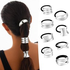 [ 1066312 ] CWJCYTNSN 여성용 금속 머리끈 8개 신축성 있는 헤어 커프스 포니테일 커프스 홀더 두꺼운 모발용 우아한 기하학적 디자인 액세서리