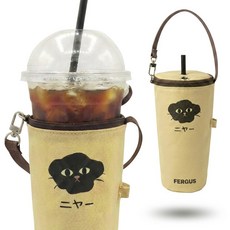 퍼거스 커피 보냉백 가방 테이크아웃 빨대 텀블러 파우치 유모차 손잡이 스트랩 물병주머니 뻬이따이 드링크 백, 1개, 커피가방 고양이